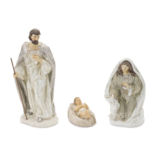 Glitter Finished Holy Family Nativity Figurines Set
